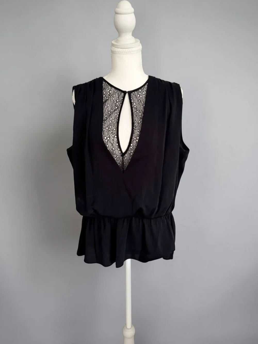 ROBERT RODRIGUEZ Black Lace Peplum Tank Top Size 12